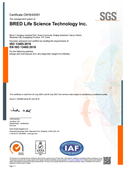 LA CHINE BRED Life Science Technology Inc. certifications